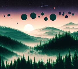 Poster - Planets Above Landscape, Generative AI Illustration