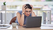 © Joanrae P/peopleimages.com - Stress, anxiety and woman with glitch on laptop in office frustrated, worry and confused from 404 error. Technology, cybersecurity and girl worker with digital hacker, spam and scam problem at desk