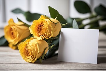 blank paper card with yellow rose bouquet, idea for love theme concept background, Generative Ai