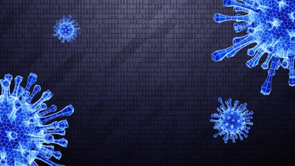 Wall Mural - Virus as 3D mesh is detected on dark hi-tech background in binary cyberspace during scan. There is copyspace for your text. 3D Illustration.
