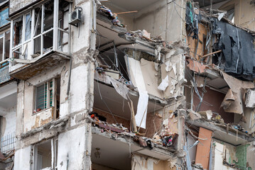 destroyed and burned houses in the city Russia Ukraine war