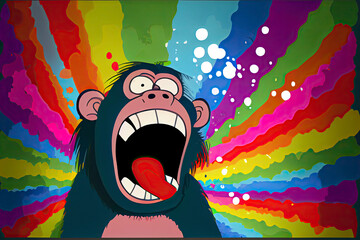 Wall Mural - cartoon of a bored Monkey yawning with a rainbow coming out of it's mouth