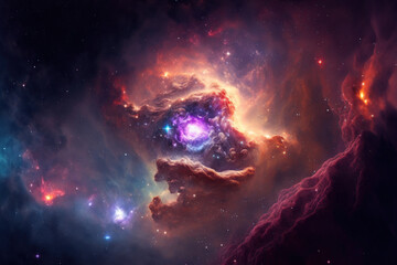Wall Mural - nebula and stars in deep space, glowing mysterious universe. generative ai