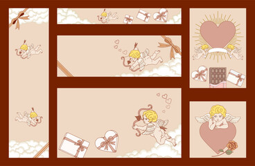 Wall Mural - Valentine's Day design layout set - Beige base color, Include copy space