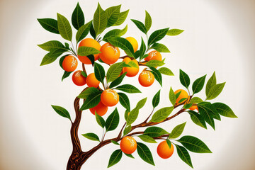 orange branch on a tree with green leaves. Generative AI