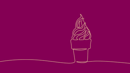 Wall Mural - Single continuous one line art ice-cream dessert. Frozen waffle scoop cream cone concept design sketch outline drawing vector illustration