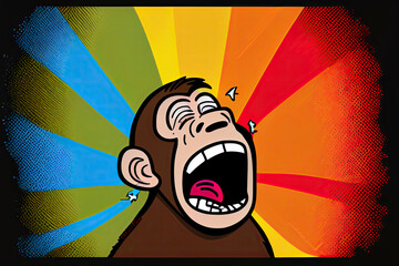 Wall Mural - cartoon of a bored Monkey yawning with a rainbow coming out of it's mouth