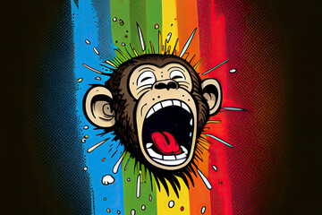 Wall Mural - cartoon of a bored Monkey yawning with a rainbow coming out of it's mouth