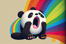 Cartoon Of A Bored Panda Yawning With A Rainbow Coming Out Of It's Mouth
