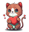 cute cat holding a heart, generative ai