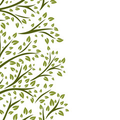 Wall Mural - Seamless pattern of sprigs with green leaves. Decorative plants.