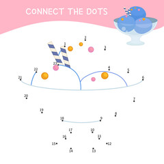 Wall Mural - Educational game for kids. Dot to dot game for children. Cartoon illustration of bowl with ice cream.