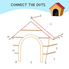 Wall Mural - Educational game for kids. Dot to dot game for children. Cartoon illustration of doghouse.