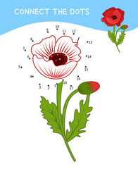 Poster - Educational game for kids. Dot to dot game for children. Vector illustration of cartoon poppy.
