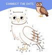 Educational game for kids. Dot to dot game for children. Vector illustration of a cute owl.
