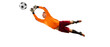© Lustre Art Group  - Dynamic portrait of professional soccer goalkeeper jumping and catching football ball isolated over white background. Concept of sport, action, motion, goals.