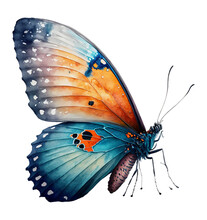 Watercolor Butterfly With Watercolor Splash Hand-drawn Illustration White Isolated Background. Generative AI
