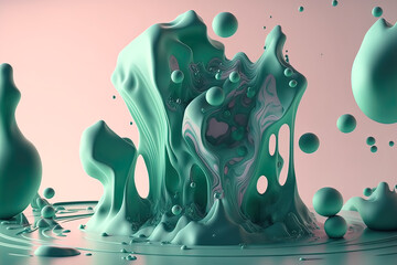 Wall Mural - Abstract fluid pink and blue background with interlaced 3d distortion effect. Futuristic liquid design. Retro futurism, web punk, rave techno neon colors. Generative AI.