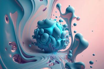 Wall Mural - Abstract fluid pink and blue background with interlaced 3d distortion effect. Futuristic liquid design. Retro futurism, web punk, rave techno neon colors. Generative AI.