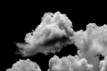 Wall Mural - Separate white clouds on a black background have real clouds. White cloud isolated on a black background realistic cloud. white fluffy cumulus cloud isolated cutout on black background