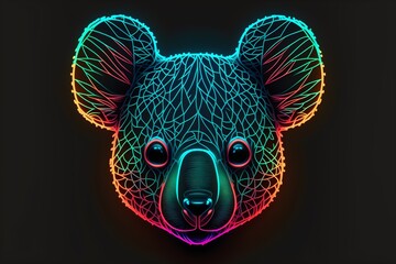 Wall Mural - A beautiful neon koala head icon. Generative AI.