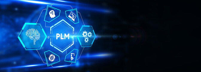 PLM Product lifecycle management system technology concept. Technology, Internet and network concept. 3d illustration