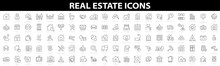 Real Estate 100 Line Icons. Big UI Icon Set. Included The Icons As Realty, Property, Mortgage, Home And More. Thin Outline Icons Pack. Vector Illustration