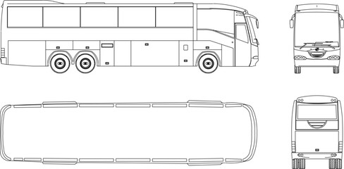 Vector sketch illustration of modern passenger bus with double tires