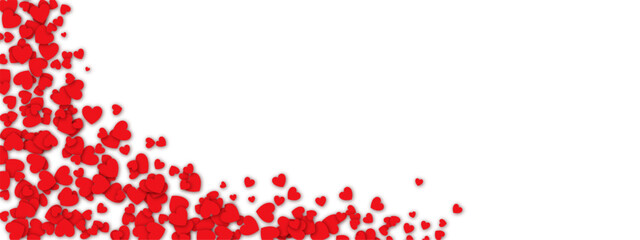 Wall Mural - Love valentine background with red petals of hearts on white background. Vector banner, postcard, background.The 14th of February. Vector EPS 10