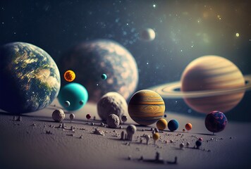 cute miniature solar system planets in space, generative ai