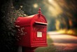 red mailbox with nature blur background, Generative Ai