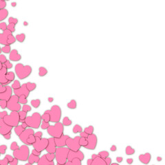 Wall Mural - Love valentine background with pink petals of hearts on white background. Vector banner, postcard, background.The 14th of February. Vector EPS 10