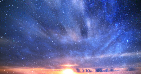 Wall Mural - Beautiful night starry sky with Long exposure clouds  . Night photography, starry sky.