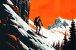Mountain climbing and snowboarding in orange suit extreme sport illustration mockup advertising design