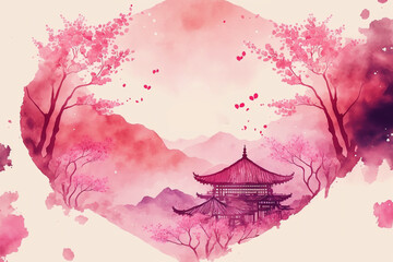 Wall Mural - Valentine Background watercolor Generative AI