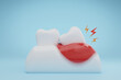 Gums and teeth disease wisdom tooth infection on blue background. 3D rendering.