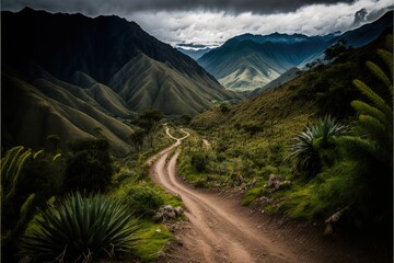 clouds ecuador zigzag route that climbs in the Andes mountains ecuador clouds Ecuador tour way vegetation nature rural outdoor grass jungle outside landscape forest travel, AI generated