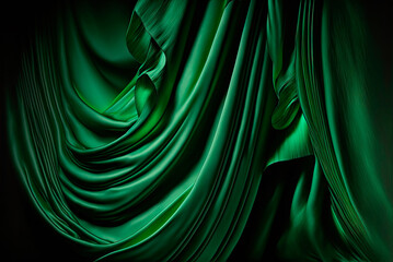 Green silk folded drapery with layers background. Generative AI
