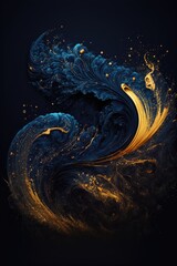 Wall Mural - Golden and blue floral fractal background. Generative ai. 