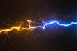 Collision of two forces with yellow and blue lights. Vector light effect. Realistic lightnings. AI

