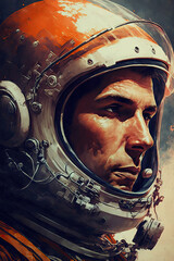 Wall Mural - portrait of a male astronaut in a helmet and spacesuit in style of poster. Generative AI