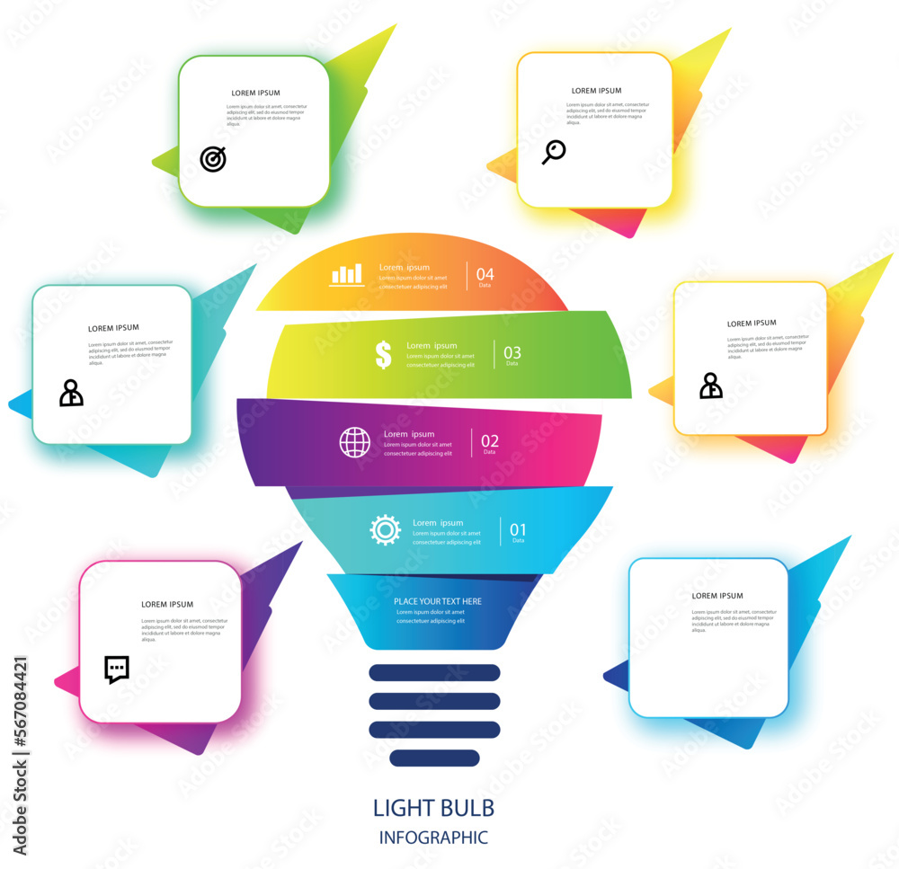 Business light bulb infographic design vector with circle bulb element ...