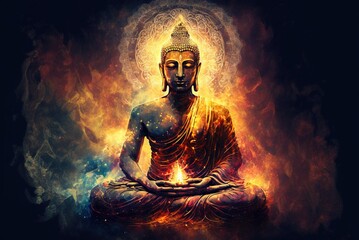 man in meditation nirvana enlightenment illustration generative ai