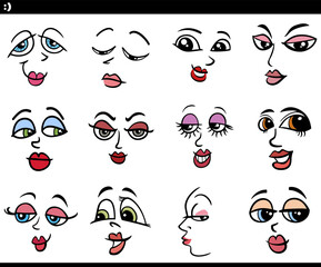 Poster - cartoon women characters faces or moods set