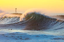Wave Surf At Sunset At Wedge, Newport Beach, California, USA