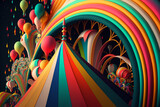 Fototapeta Big Ben - abstract fantasy 3d rainbow carnival deign on dark background,generative,ai.
