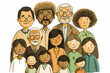 A vector illustration illustrating a cultural diversity and a mixing of several generations of the human family. To represent the contemporary world.