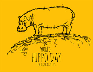 Canvas Print - world hippo day february 15 vector illustration, scribble art, holiday concept, suitable for web ban