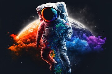 Wall Mural - an astronaut floating in space with earth behind, generative ai