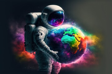 Wall Mural - an astronaut is holding planet earth , generative ai
